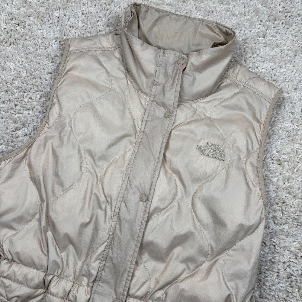 The North Face Quilted Puffer Vest Women L Beige Onion Quilt Sleeveless